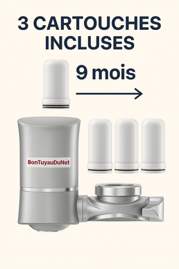Filtre à eau pour robinet 💧 Purificateur d'eau UV - 3 cartouches incluses = 9 mois d’eau pure