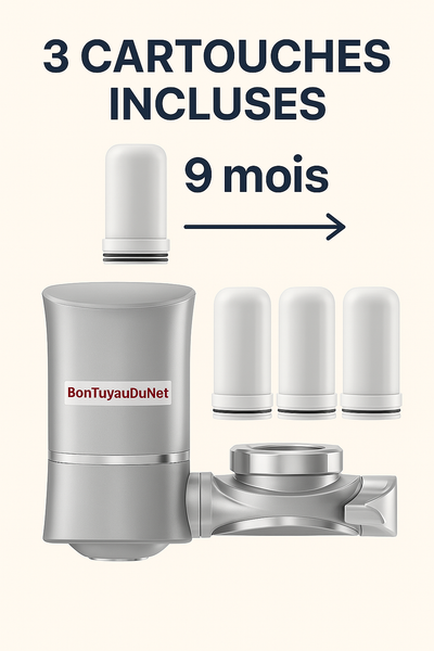 Filtre à eau pour robinet 💧 Purificateur d'eau UV - 3 cartouches incluses = 9 mois d’eau pure