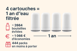 Lot de 4 cartouches filtrantes – Purificateur d'eau UV BonTuyauDuNet – 1 an d’eau pure (4 000 L)